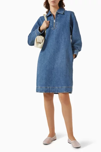 Half-zip Dress in Cotton-denim