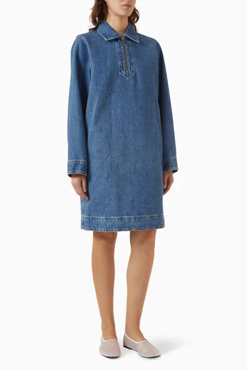 Half-zip Dress in Cotton-denim