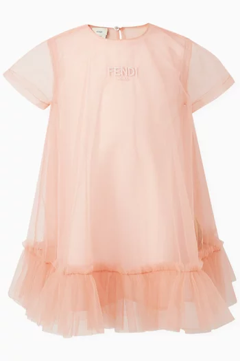 Logo-embroidered Midi Dress in Tulle