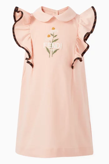 Floral-embroidered Dress in Cotton