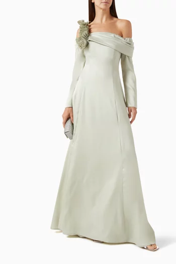 One-shoulder Floral Dress in Crepe