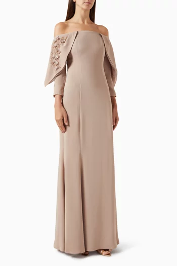 Embellished Off-shoulder Dress in Crepe