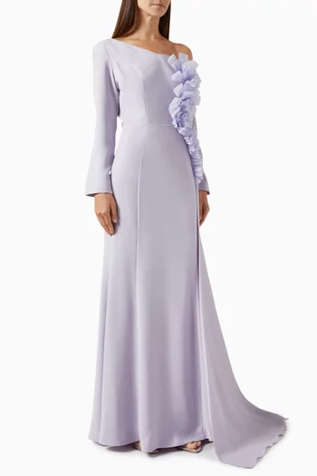 Asymmetric Floral Dress in Fine Casandra