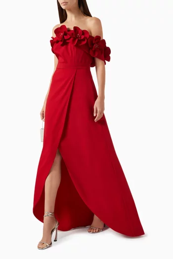 Off-shoulder Asymmetric Dress in Fine Casandra