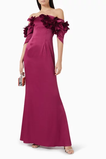 Off-shoulder Floral Dress in Crepe
