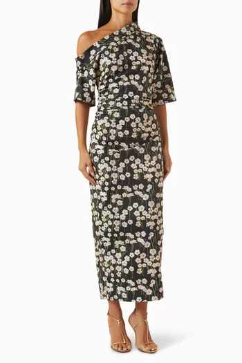 Bowery Floral-print Midi Dress in Stretch-cotton