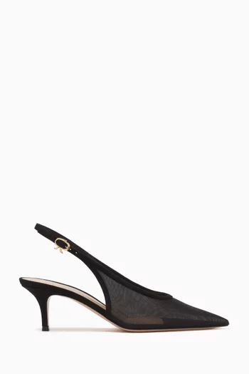 Slingback Pumps in Organza Mesh & Suede