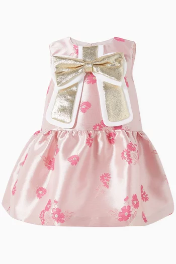 Gilded Bow Dress & Bloomers Set in Jacquard Satin