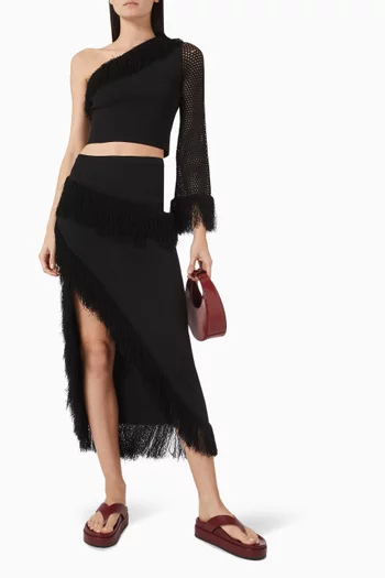 Monroe Fringed Crop Top in Mesh-knit