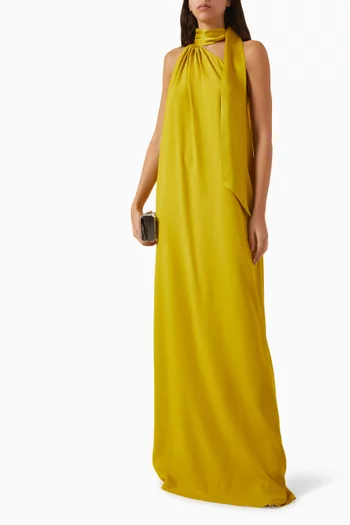 فستان أستور بفتحة رقبة بوشاح كريب كادي