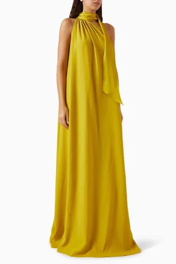 فستان أستور بفتحة رقبة بوشاح كريب كادي