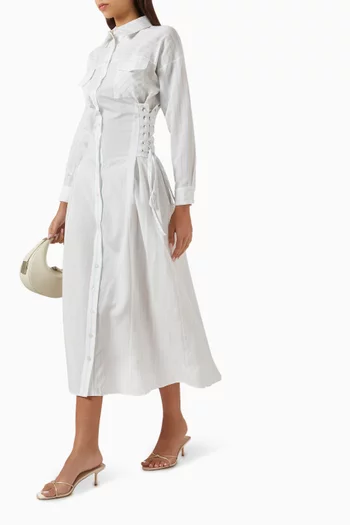 Striped Tie-up Shirt Dress in Poplin