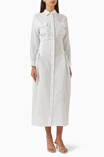 Striped Tie-up Shirt Dress in Poplin