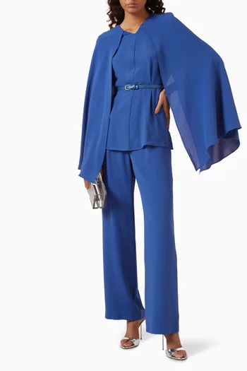 Cape-sleeve Top & Pants in Crepe