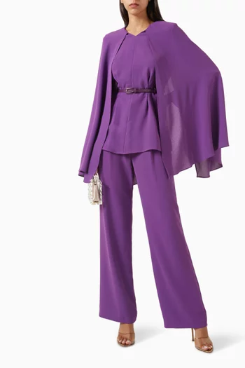 Cape-sleeve Top & Pants in Crepe