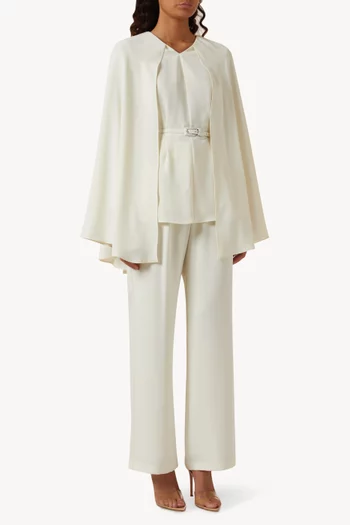 Cape-sleeve Top & Pants in Crepe