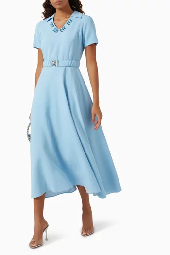 Stone-embellished Belted Dress