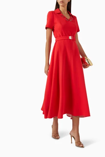Stone-embellished Belted Dress