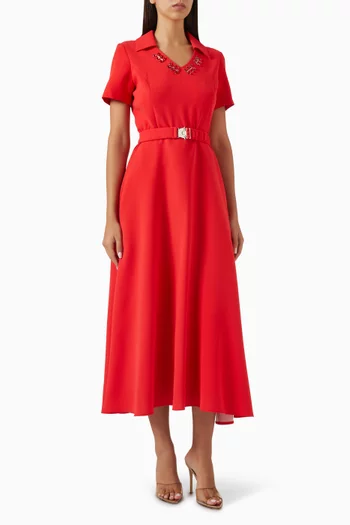 Stone-embellished Belted Dress