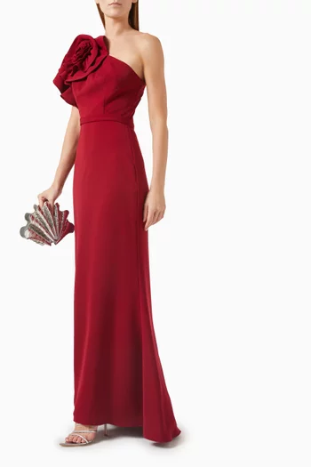 Rosette One-shoulder Dress in Crepe