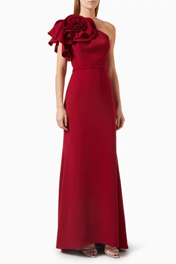 Rosette One-shoulder Dress in Crepe
