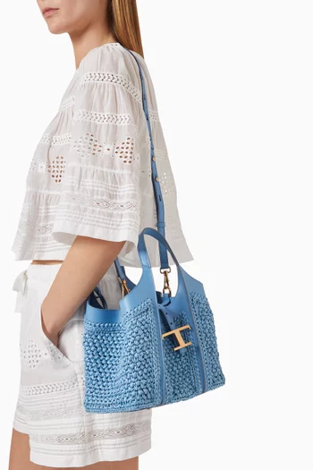 Mini T Timeless Tote Bag in Raffia & Leather