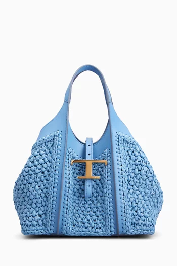 Mini T Timeless Tote Bag in Raffia & Leather