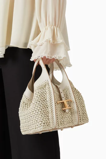 Mini T Timeless Shopping Bag in Raffia & Leather
