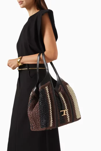 Medium T Timeless Tote Bag in Raffia & Leather
