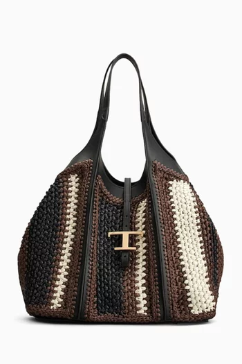 Medium T Timeless Tote Bag in Raffia & Leather