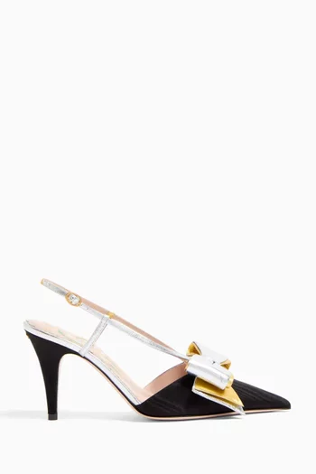 Bowow 85 Slingback Pumps in Moiré Fabric & Laminated Leather