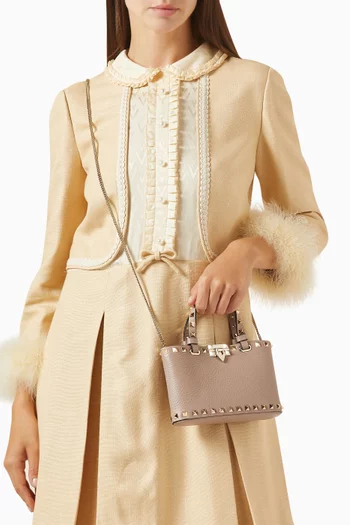 Mini Rockstud Shopper Tote Bag in Leather