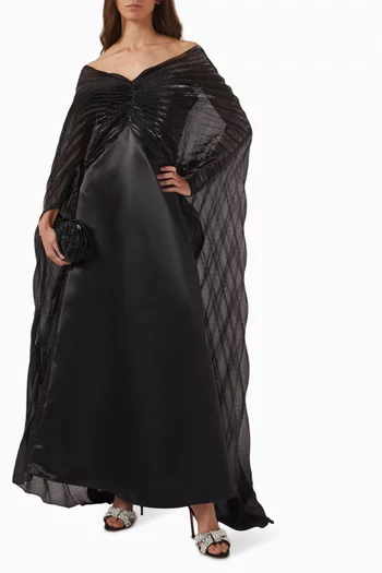 Pleated Off-shoulder Cape Dress in Organza