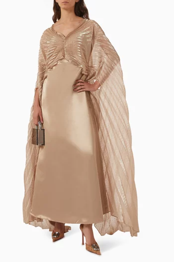Pleated Off-shoulder Cape Dress in Organza