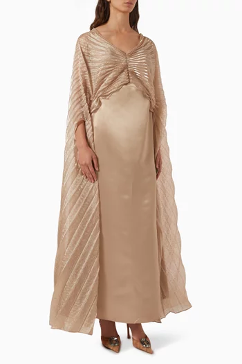 Pleated Off-shoulder Cape Dress in Organza