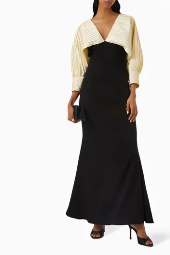 Embellished Pintuck Gown in Crepe