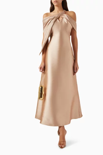 Drape A-line Dress in Satin