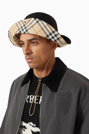 Check-brim Hat in Cotton-gabardine