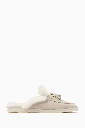 Lucrezia Mules in Suede & Shearling