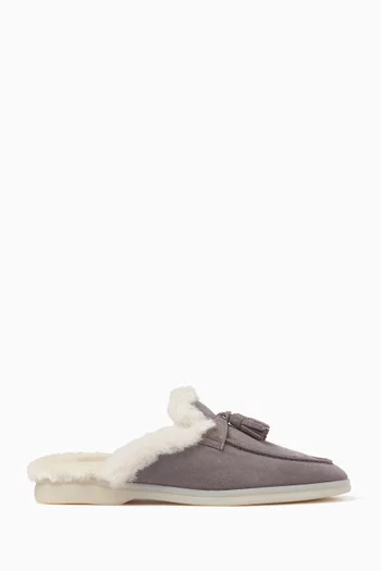 Lucrezia Mules in Suede & Shearling