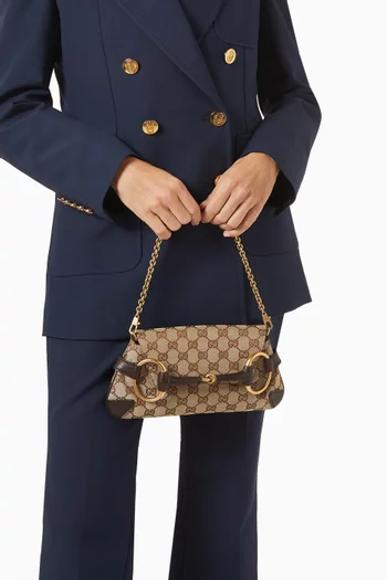 Horsebit GG Shoulder Bag in Monogram Canvas & Leather