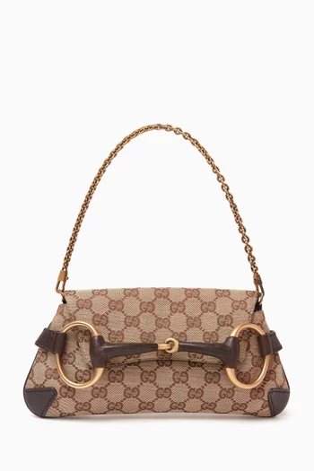 Horsebit GG Shoulder Bag in Monogram Canvas & Leather