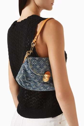 Pleaty PM Shoulder Bag in Monogram Denim & Vachetta Leather