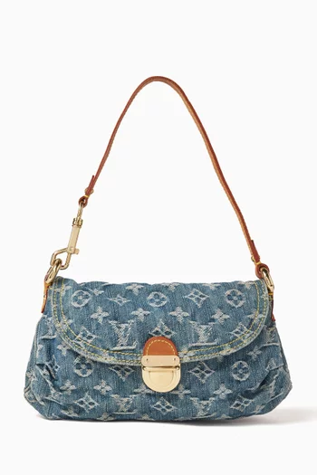 Pleaty PM Shoulder Bag in Monogram Denim & Vachetta Leather
