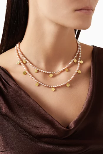 Pearl & Pebble Station Necklace in 18kt Gold