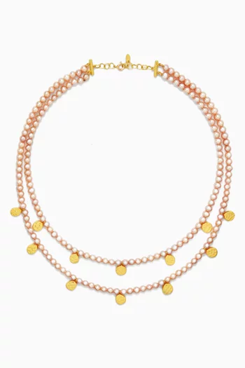 Pearl & Pebble Station Necklace in 18kt Gold