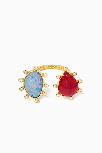 Ruby & Opal Open Ring in 18kt Gold