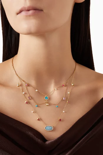 Australian Opal & Multi-gem Dangling Necklace in 18kt Gold