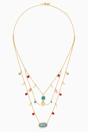 Australian Opal & Multi-gem Dangling Necklace in 18kt Gold