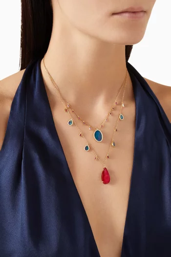 Double Layered Ruby & Opal Necklace in 18kt Gold
